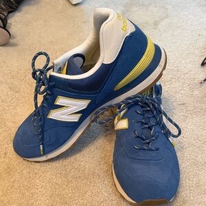 New Balance Blue and Yellow 574 Sneakers